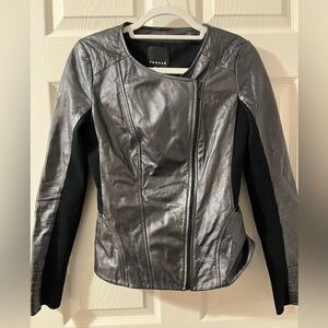 Trouvé Gray/ Black Women’s 100% Leather Jacket Long Sleeve Biker Style Zippers